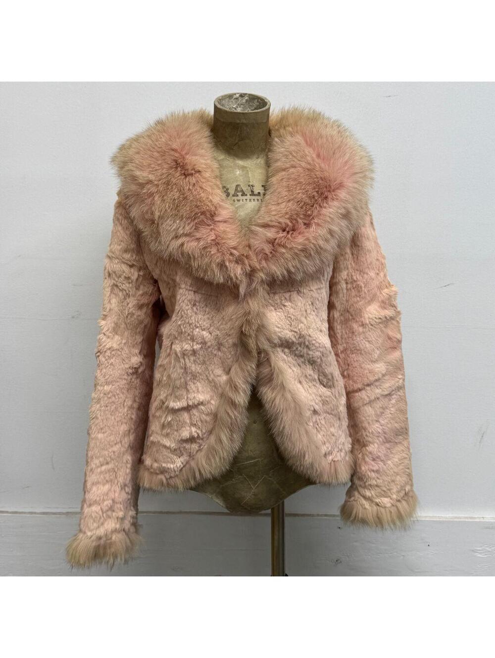 Vintage Y2K Pastel Baby Pink Cropped Rabbit & Fox Fur Jacket Coat